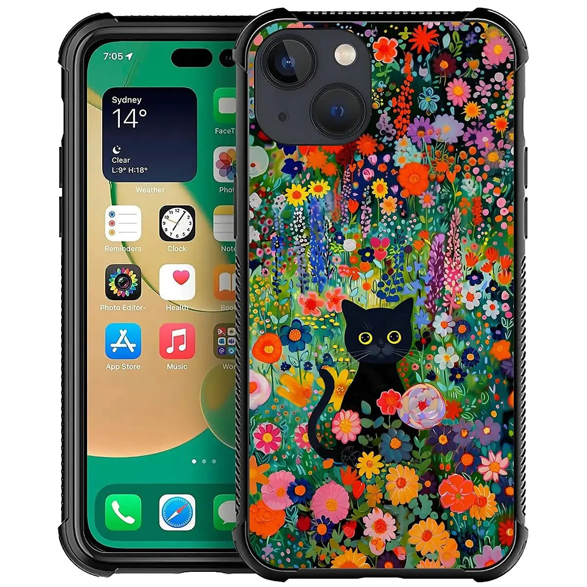 Phone Case Compatible with iPhone 14 Pro Max - Wireless Charging Compatible,S Poppies Cat TPU Bumper and Hard PC Pattern Back Case